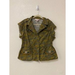 VINTAGE VICTORIA'S SECRET y2k military rhinestone button up top size L